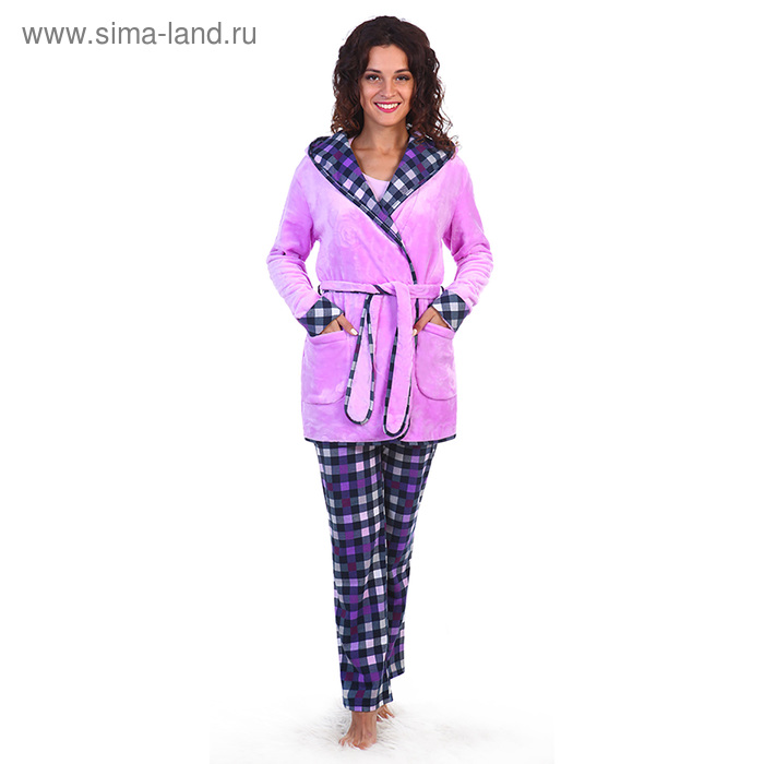 Комплект женский (халат, футболка, брюки) Римэль цвет сиреневый, р-р 44 - Фото 1