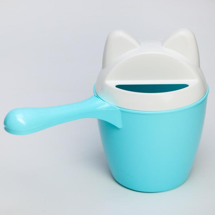 Ковш для купания и мытья головы, детский банный ковшик, хозяйственный «Котофей», 1 литр, цвет голубой - фото 1908342606