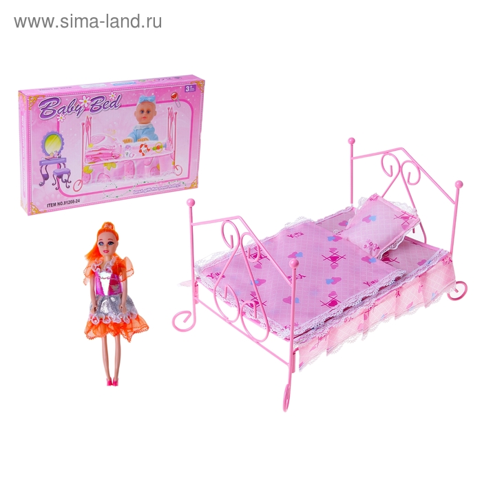 Кроватка для куклы, металлический каркас - Фото 1