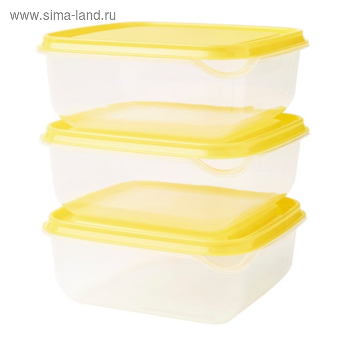 Набор контейнеров ПРУТА, 3 шт,  0.6 л, цвет прозрачный / жёлтый