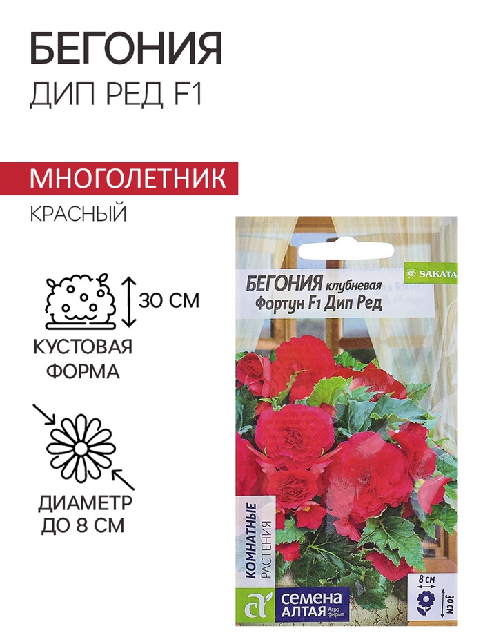 Семена комнатных цветов Бегония "Дип Ред", ц/п, 4 шт - Фото 1