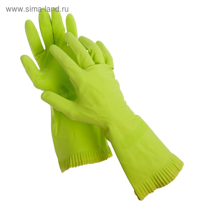Перчатки резиновые с внутренним хлопковым напылением, размер L, пара, цвет зелёный - Фото 1
