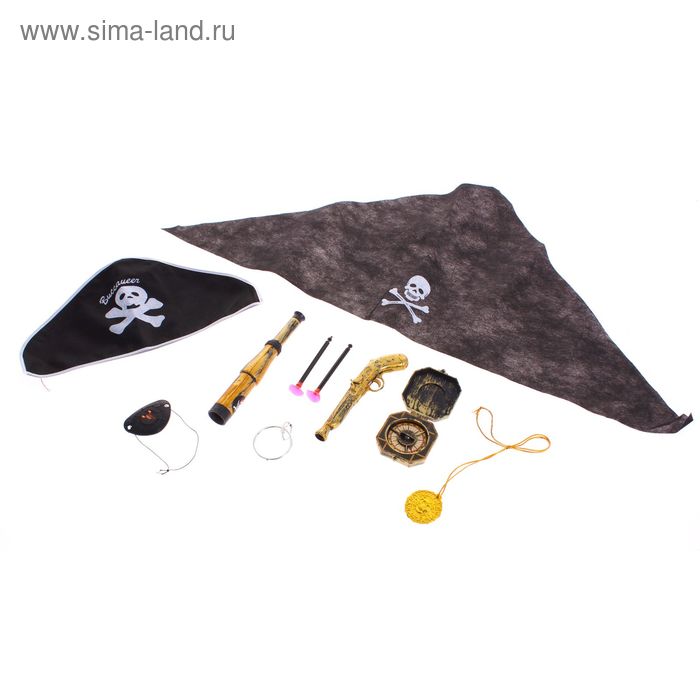 Набор оружия «Пират», компас, украшения, подзорная труба, повязка на глаз, шляпа - Фото 1