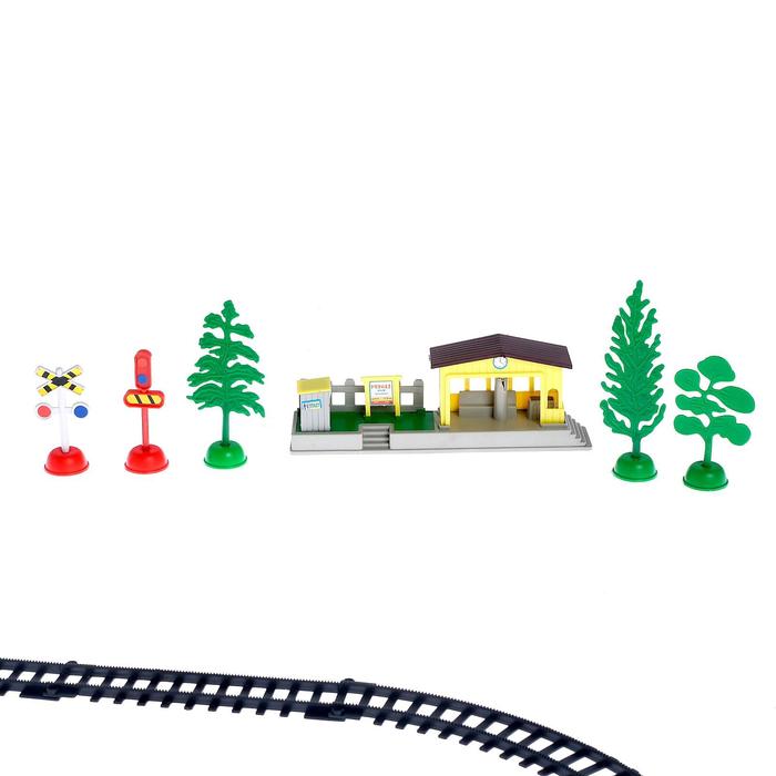 Железная дорога «Электропоезд», работает от батареек, в комплекте: деревья, знаки и станция - фото 1908217828