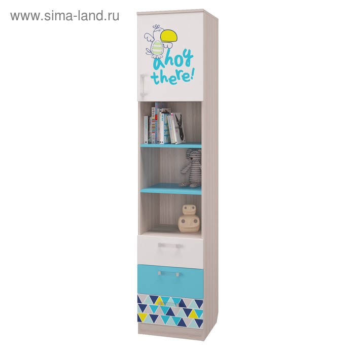 Шкаф для книг с ящиками "Джимми", ясень светлый/топаз/белый, фотопечать - Фото 1