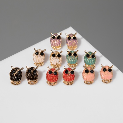 Серьги с эмалью «Совушка» мини, цвет МИКС