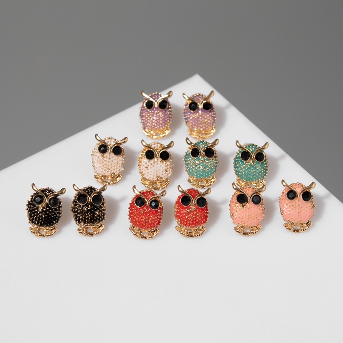 Серьги с эмалью «Совушка» мини, цвет МИКС - Фото 1