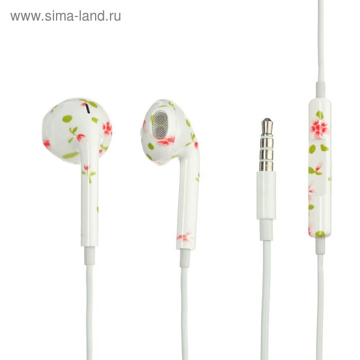 Наушники LuazON LN-7, вкладыши, микрофон, принт цветы - Фото 1