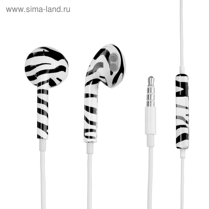 Наушники LuazON VBT 1.2, вкладыши, микрофон, принт зебра - Фото 1