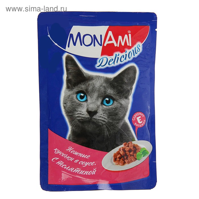 Влажный корм MonAmi для кошек, телятина, пауч, 85 г - Фото 1