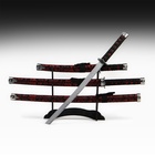 Макет оружия «Сувенирные катаны на подставке 3в1. Драконы красные на чёрном», ножны ткань, 47 см; 70 см; 89 см - Фото 1