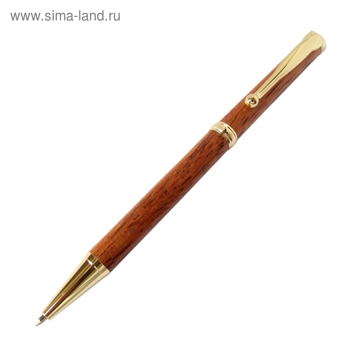 Ручка шариковая WoodMaster Slim Мербау золотой клип, синие чернила, подарочная упаковка - Фото 1