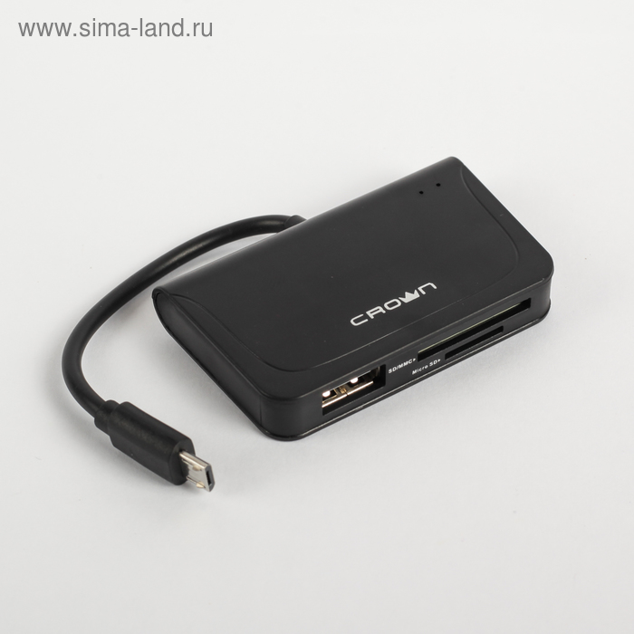 OTG картридер CROWN, для телефонов с micro USB, micro SD/SD/MMC, чёрный - Фото 1