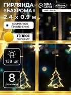 УЦЕНКА Гирлянда «Бахрома», 2.4×0.9 м, с насадками «Ёлки», IP20, 138 LED, 220 В, 8 режимов, прозрачная нить, свечение тёплое белое - Фото 1