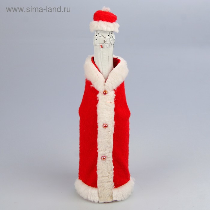 Новогодний чехол на бутылку "Санта с мехом", красный - Фото 1