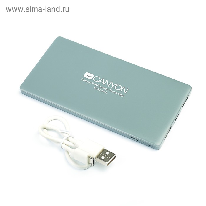 Внешний аккумулятор Canyon, 2 USB, 5 000 мАч, 2/1A, ультратонкий, microUSB/Lightning - Фото 1