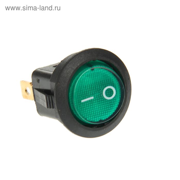 Выключатель клавишный REXANT RWB-214, круглый, 250В, 6А (3с), ON-OFF, зеленый, с подсветкой - Фото 1