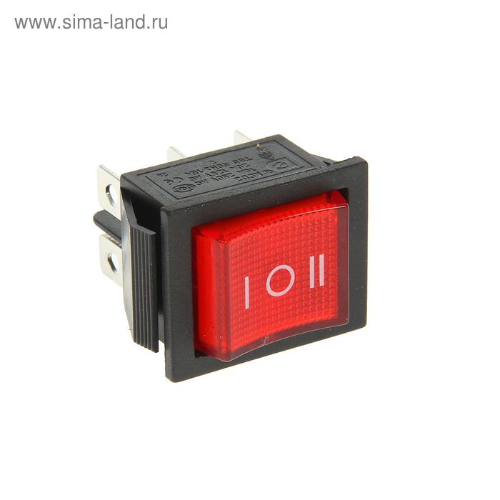 Выключатель клавишный REXANT RWB-509, 250 В, 15А (6с), ON-OFF-ON, красный, с подсветкой, - Фото 1