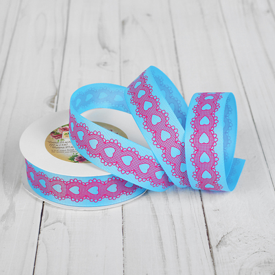 Лента репсовая «Кружево», 25 мм, 23 ± 1 м, цвет голубой