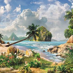 Панно "Пальма, море, пляж" К-324 (3 полотна), 300x300 см