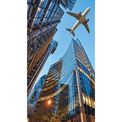 Фотообои "Самолет над небоскребами" 1-А-159 (1 полотно), 150х270 см