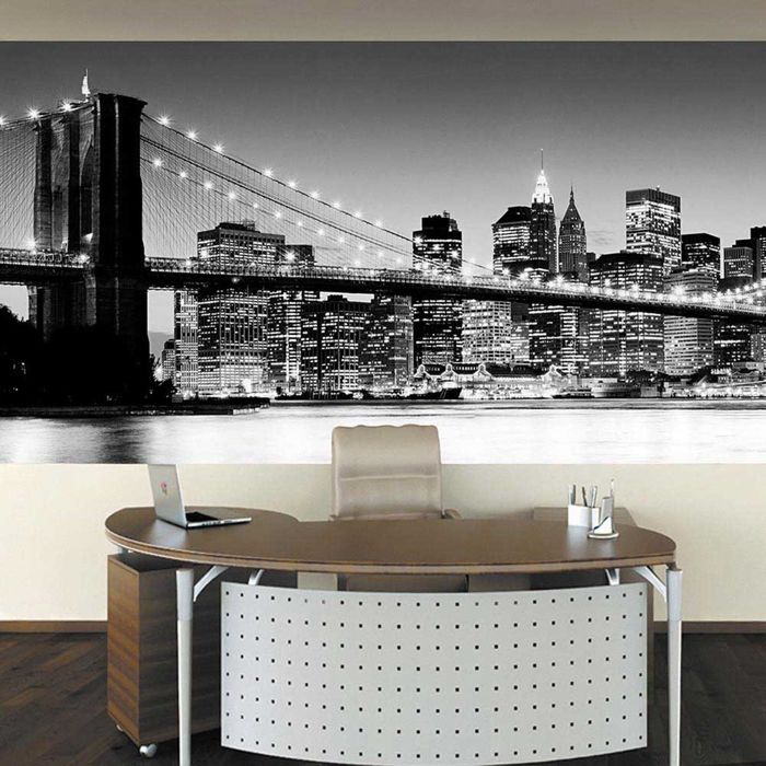 Красивые недорогие города. Фотообои Бруклинский мост в интерьере. Фотопечать на стене в интерьере. Фотообои город. Кухни в стиле ночного города.
