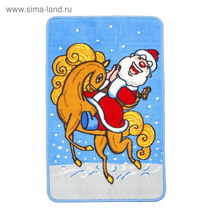 Ковёр «Дед Мороз и конь», размер 50х80 см, цвет голубой - Фото 1