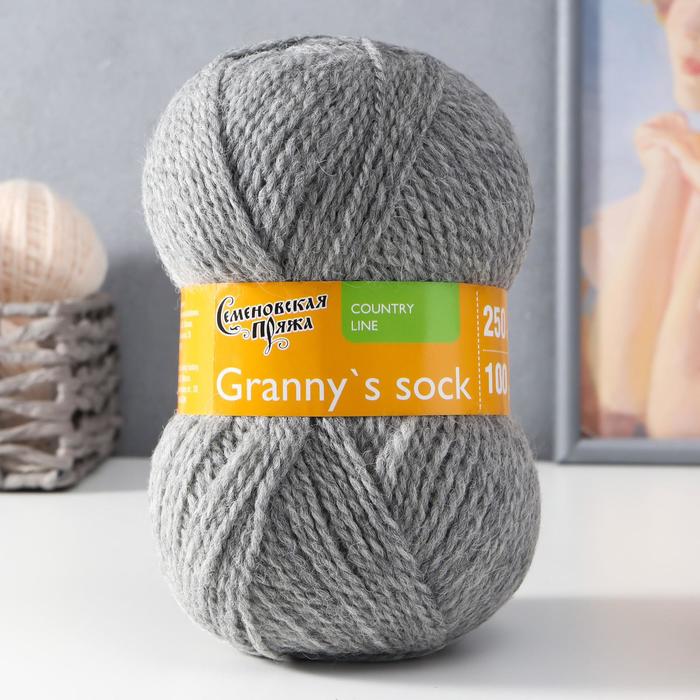Пряжа Granny`s sock W (Бабушкин носок ЧШ) 100% шерсть 250м/100гр м.серый (380) - Фото 1
