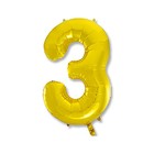 Шар фольгированный 40" Цифра 3, индивидуальная упаковка, цвет золотой - Фото 2