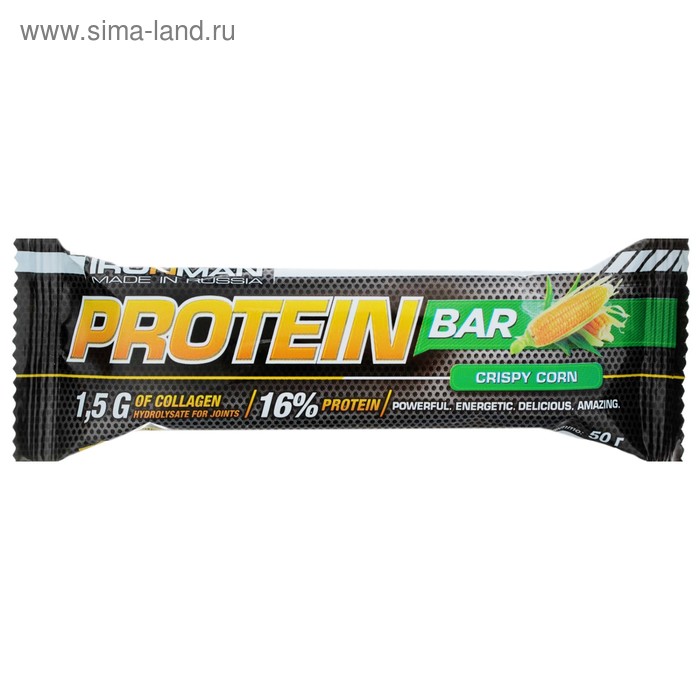 Россия "IRONMAN" Батончик "Protein Bar" с коллагеном, 50 г (Кукуруза / белая глазурь) - Фото 1