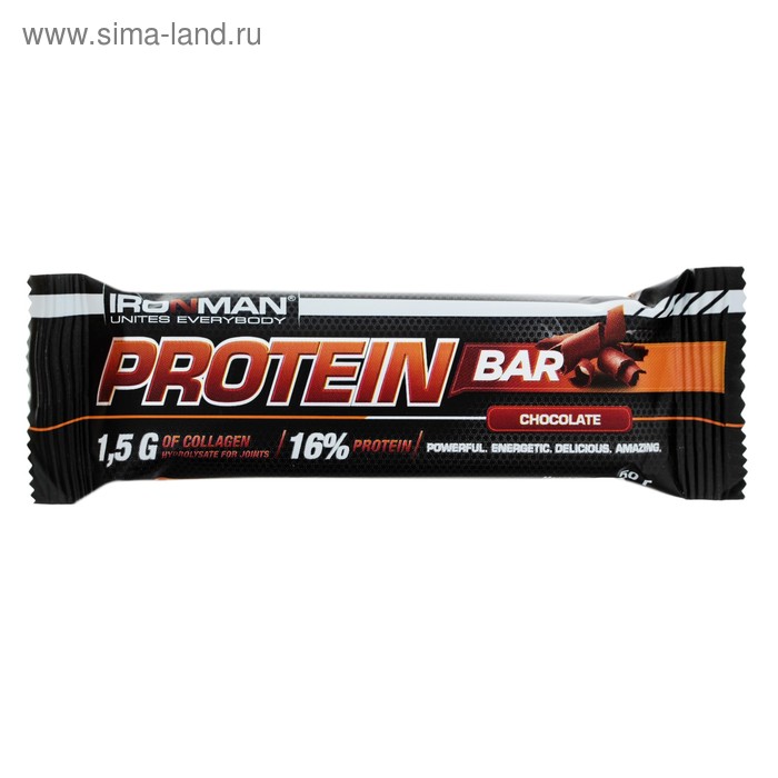 Россия "IRONMAN" Батончик "Protein Bar" с коллагеном, 50 г (Шоколад / тёмная глазурь) - Фото 1