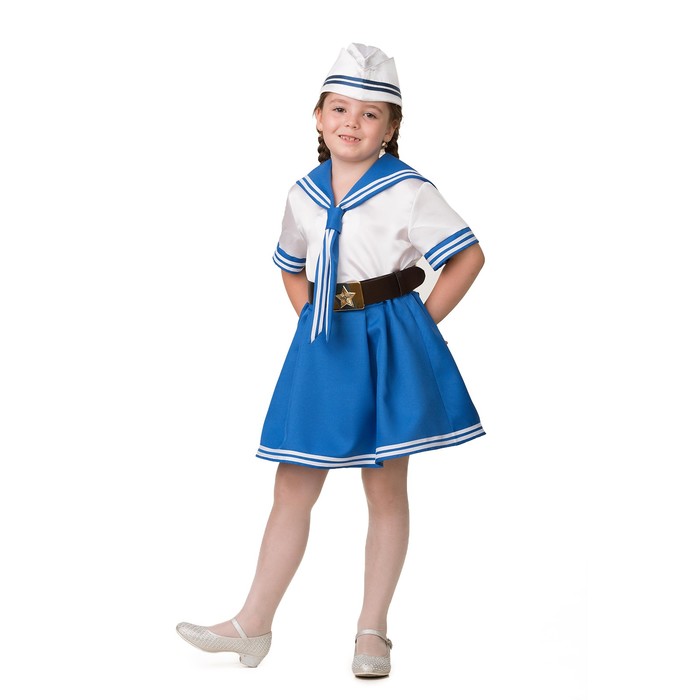 Карнавальный костюм «Морячка», (матроска, юбка, пилотка, ремень), размер 30, рост 116 см - Фото 1