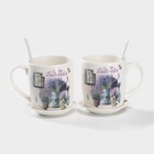 Набор кружек с ложками и подставками «Букет лаванды», 2 предмета: 330 мл, керамика, рисунок МИКС - Фото 1