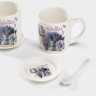 Набор кружек с ложками и подставками «Букет лаванды», 2 предмета: 330 мл, керамика, рисунок МИКС - Фото 2
