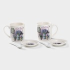 Набор кружек с ложками и подставками «Букет лаванды», 2 предмета: 330 мл, керамика, рисунок МИКС - Фото 3