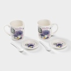 Набор кружек с ложками и подставками «Букет лаванды», 2 предмета: 330 мл, керамика, рисунок МИКС - Фото 5
