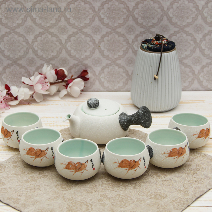 Набор для чайной церемонии "Листок", 7 предметов: чайник 180 мл, чашки 70 мл - Фото 1