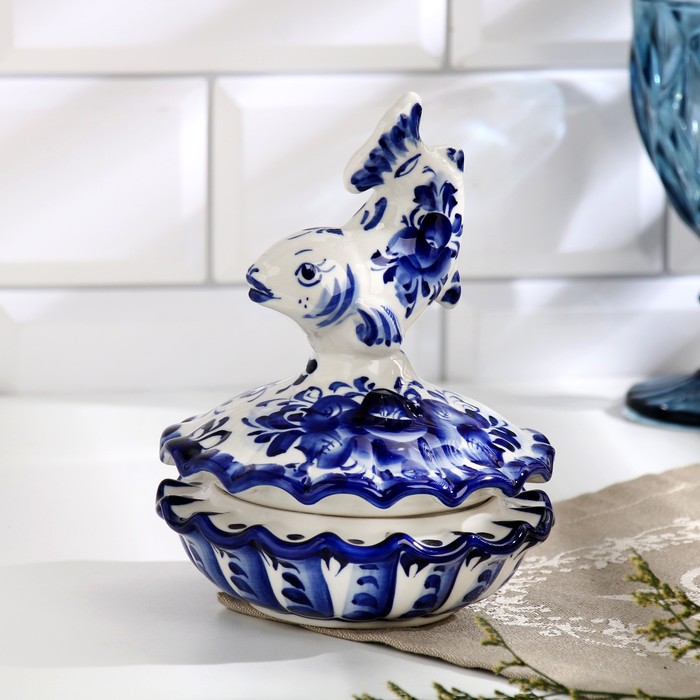 Икорница фарфор гжель «Рыбка» - Фото 1