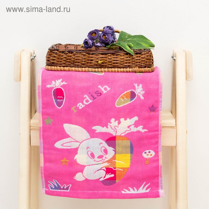 Полотенце махровое "Заяц Кубики" (розовый), 25х50 см, хл100, 380 г/м - Фото 1