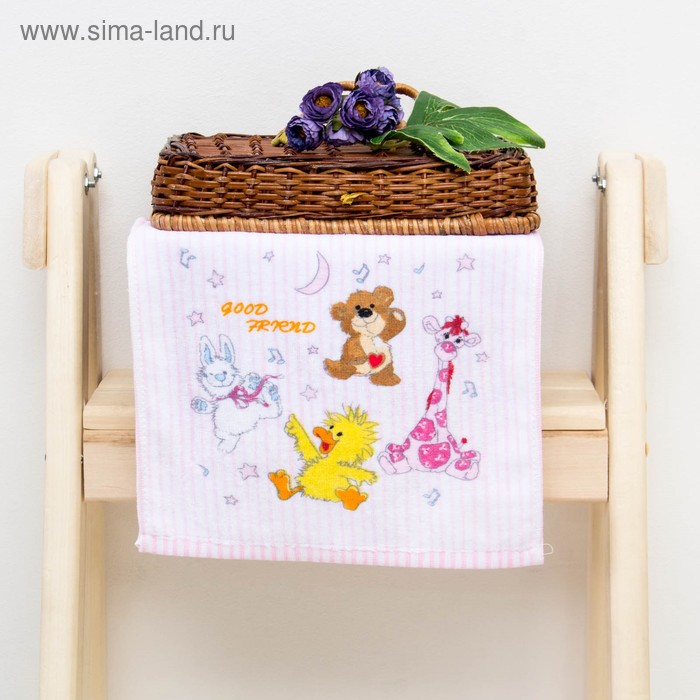 Салфетка махровая "Хорошие друзья" (розовая), 25х25см, махра 340г/м, хл100 - Фото 1