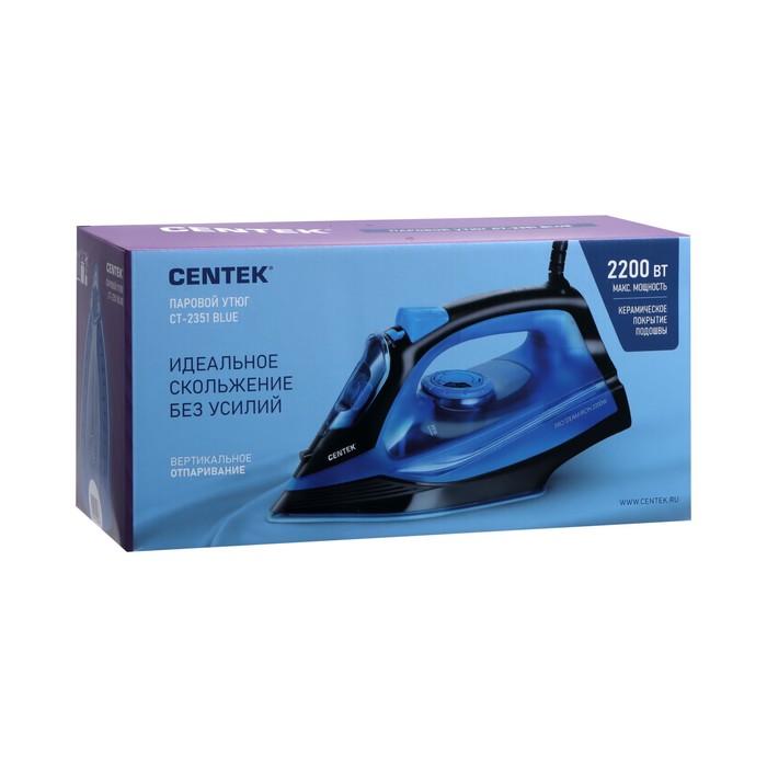 Утюг Centek CT-2351, 2200 Вт, керамическая подошва, 300 мл, синий - фото 51317481