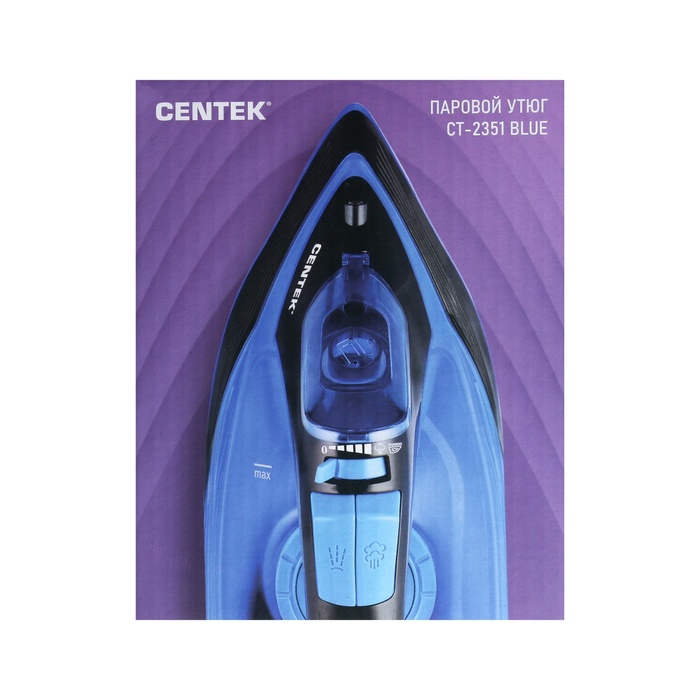 Утюг Centek CT-2351, 2200 Вт, керамическая подошва, 300 мл, синий - фото 51543141