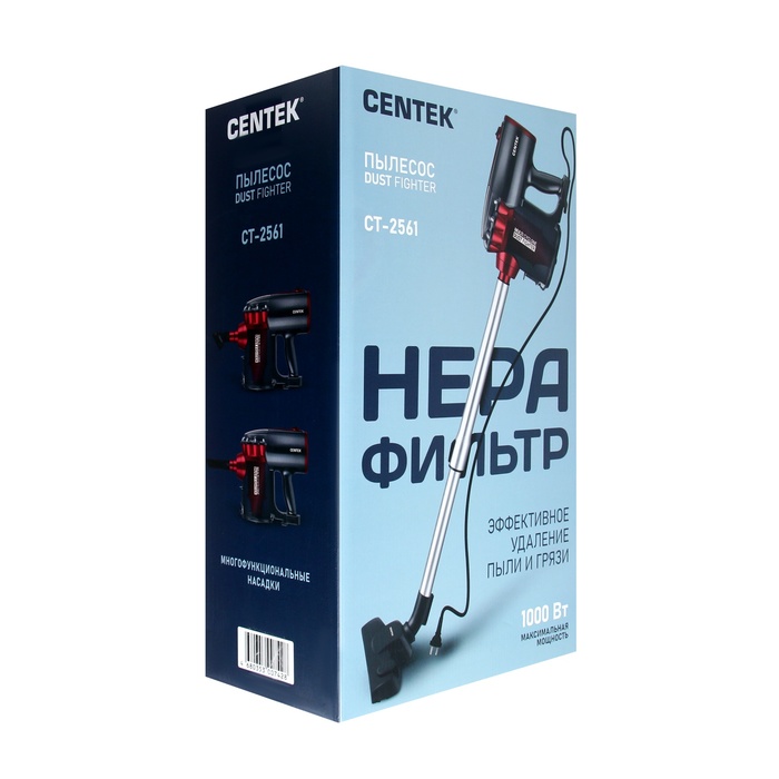 Пылесос Centek CT-2561, вертикальный, 1000/150 Вт, 0.5 л, чёрно-красный - фото 51543145