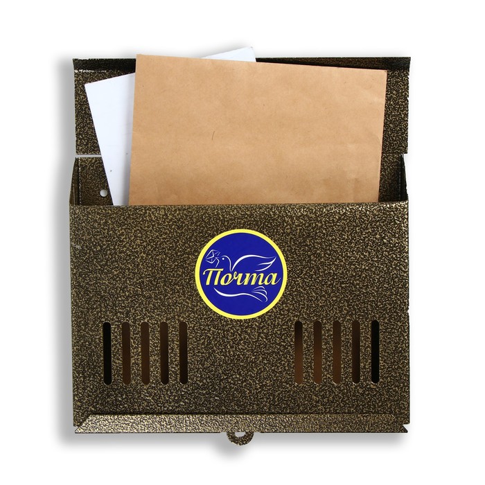 Ящик почтовый без замка (с петлёй), горизонтальный «Мини», бронзовый - Фото 1