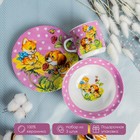 Набор детской посуды из керамики Доляна «Дружба», 3 предмета: кружка 230 мл, миска 400 мл, тарелка d=18 см, цвет белый - фото 3705671