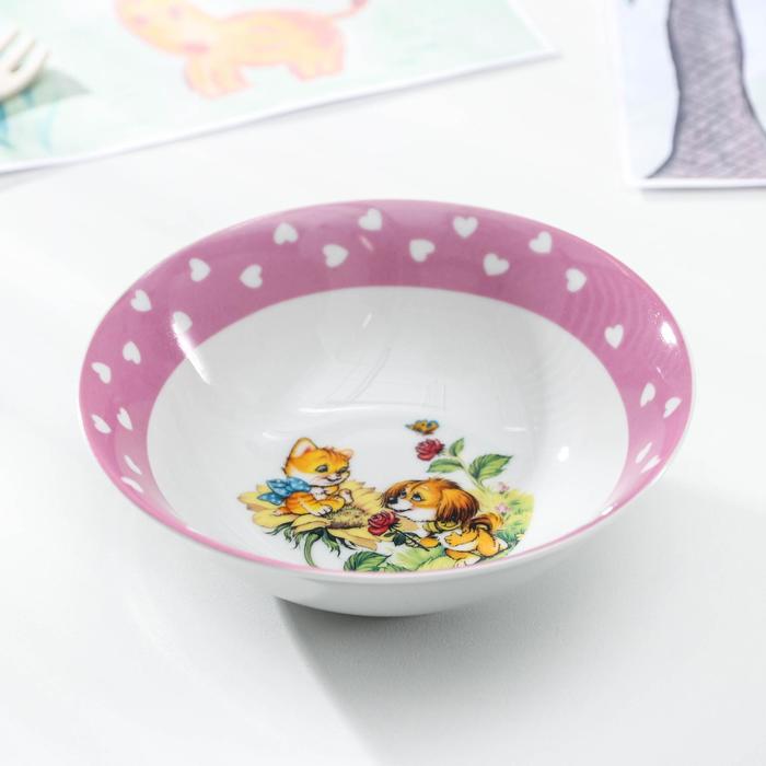 Набор детской посуды из керамики Доляна «Дружба», 3 предмета: кружка 230 мл, миска 400 мл, тарелка d=18 см, цвет белый - фото 1909817035