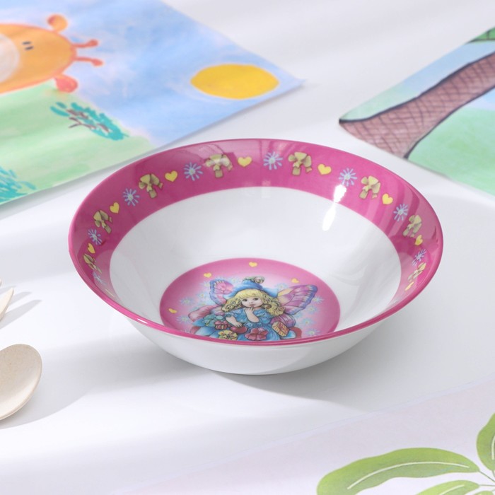 Набор детской посуды из керамики Доляна «Дюймовочка», 3 предмета: кружка 230 мл, миска 400 мл, тарелка d=18 см,цвет белый - фото 1906886327