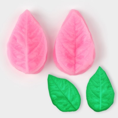 Молд кондитерский «Лист розы», силикон, 2 предмета, 5×3 см, розовый