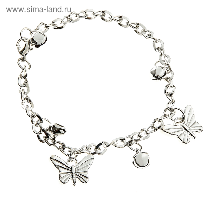 Браслет "Ветерок", бабочки, цвет серебро - Фото 1