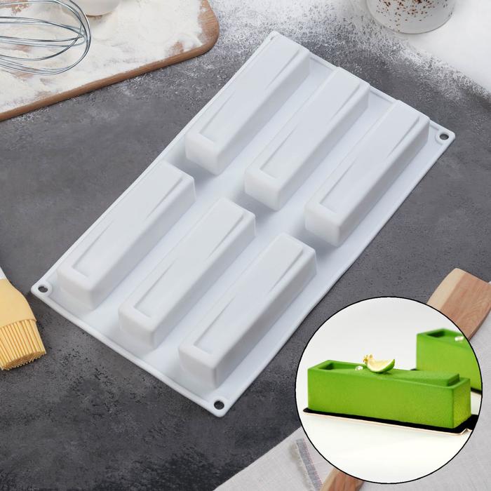 Форма для муссовых десертов и выпечки Доляна «Качели», 30×17,5×2,8 см, 6 ячеек (12×3 см), цвет белый